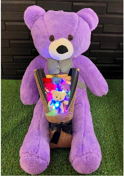 Mor Ayıcık Buketi Renkli Işıklı Sevgiliye Hediye 80CM Romantik Tasarım