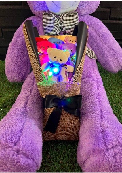 Mor Ayıcık Buketi Renkli Işıklı Sevgiliye Hediye 80CM Romantik Tasarım modelleri