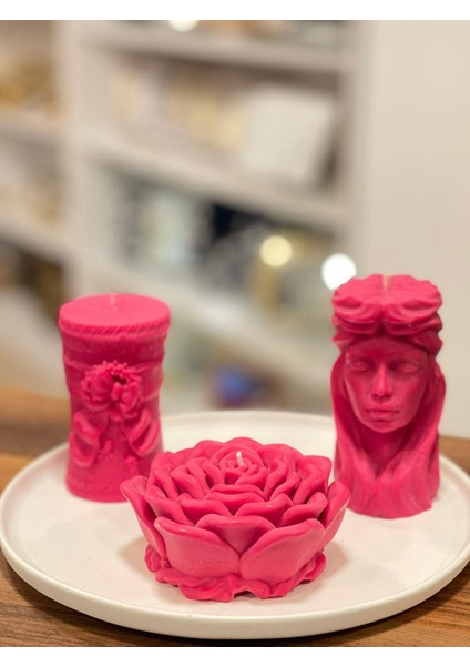 By Ayça Vardan Dekoratif Soya Wax Kokulu Mum 3 Lü Set Pembe