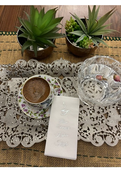Gümüş Yaldızlı Beyaz Iftar Sonrası Kahve Keyfi Peçete 6X12 cm