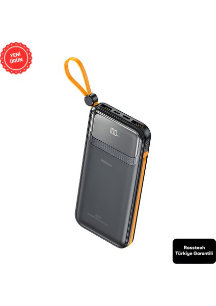 RS-500 20.000MAH 22.5W Pd Powerbank Dijital Ekranlı 6 Portlu Dahili Çift Kablolu