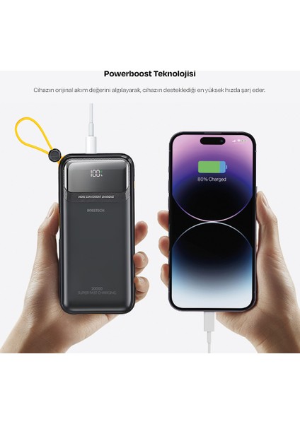 RS-500 20.000MAH 22.5W Pd Powerbank Dijital Ekranlı 6 Portlu Dahili Çift Kablolu modelleri
