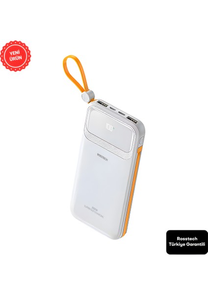 RS-500 20.000MAH 22.5W Pd Powerbank Dijital Ekranlı 6 Portlu Dahili Çift Kablolu