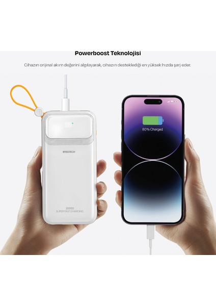 RS-500 20.000MAH 22.5W Pd Powerbank Dijital Ekranlı 6 Portlu Dahili Çift Kablolu