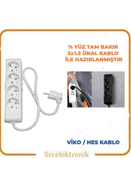 Multi-Let 4'lü Beyaz (12 ile 40 Metre Arası) Topraklı Çocuk Korumalı Uzatma ( 3x1.5 Tam Bakır) Ttr Kablo HO5VV-F