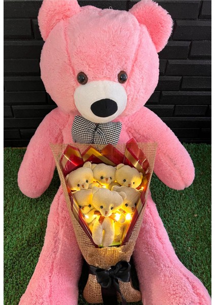 80CM Pembe Ayıcık ve Ledli Ayıcık Buketi Hediye Sepeti fırsatları