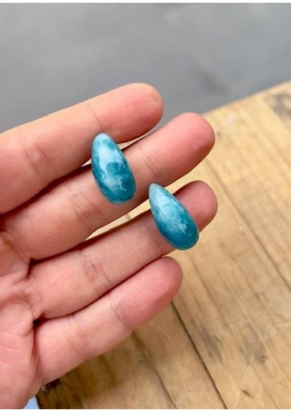 Mavi Larimal Damla Küpe