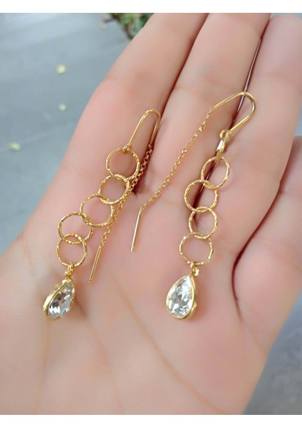 Swarovski Damla Zincir Küpe