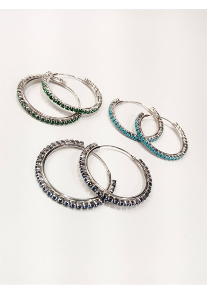 Renkli Taşlı Ithal Halka Küpe