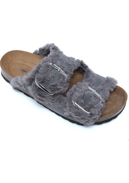 K14766SD Kifidis Soft Step Kadın Çift Bantlı Süet Deri Sabo Mantar Terlik 36-41