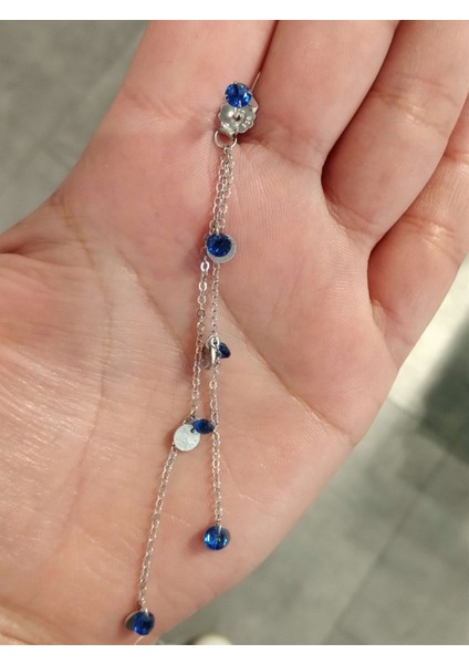 Sallantılı Taşlı,pullu Tek Zincir Küpe