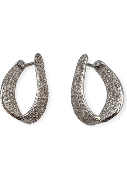 Taşlı Elips Halka Küpe