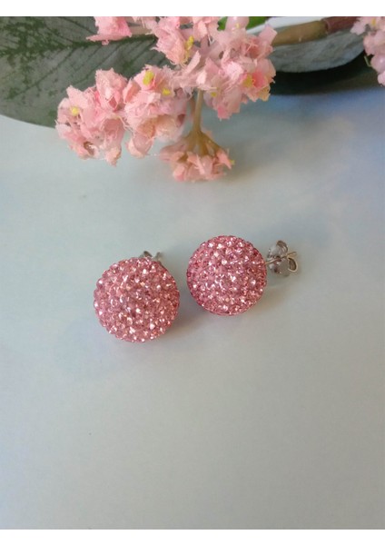 Açık Pembe Disko Top Küpe