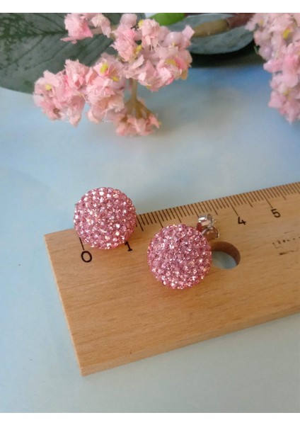 Açık Pembe Disko Top Küpe