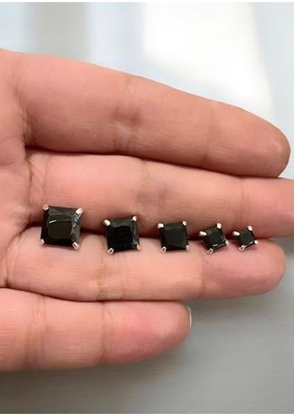 925 Ayar Gümüş 7 mm Siyah Tektaş Küpe fiyatları