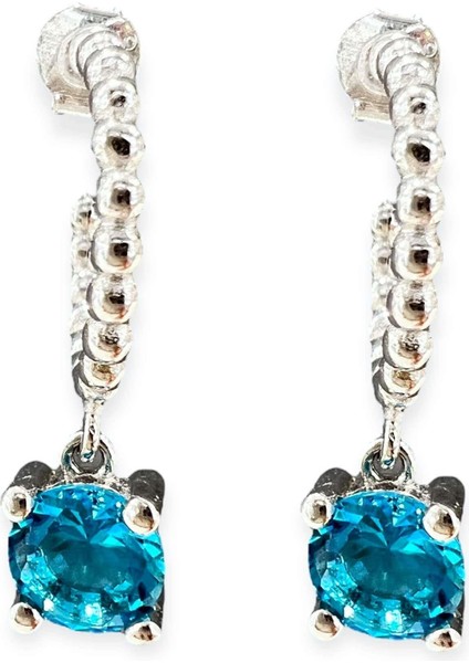 Mavi Taşlı Yarım Halka Küpe