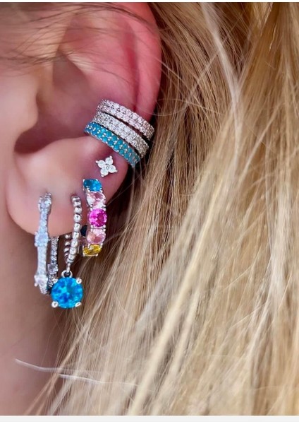 Mavi Taşlı Yarım Halka Küpe fiyatları