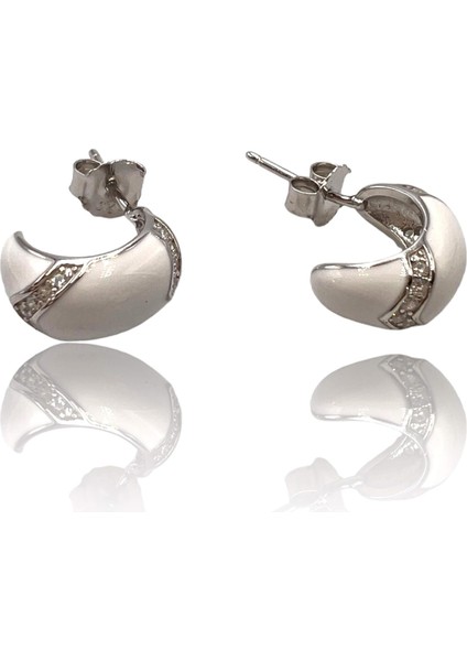 Mineli Bombeli Beyaz Küpe