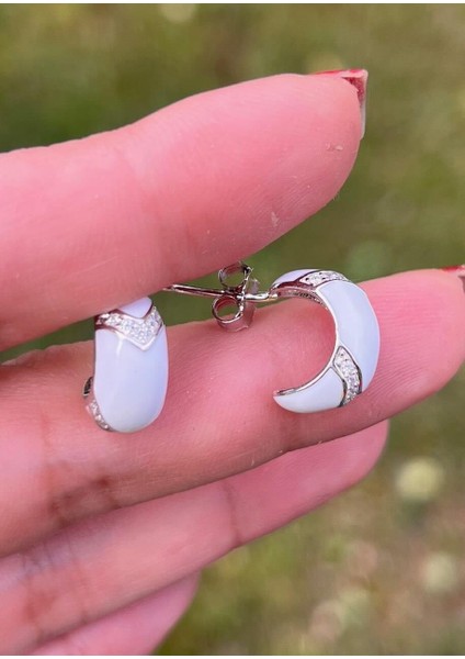 Mineli Bombeli Beyaz Küpe fiyatları