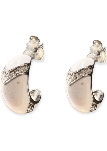 Mineli Bombeli Beyaz Küpe modelleri