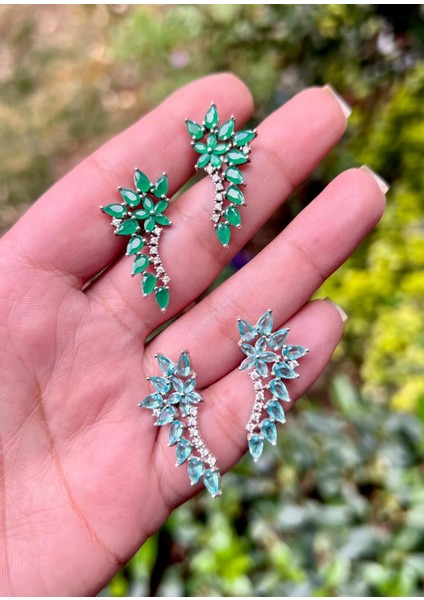 Turkuaz Taşlı Çiçek Küpe