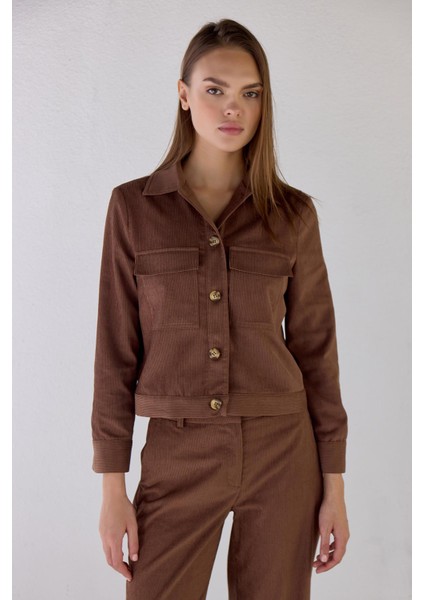 Fitilli Kadife Kahverengi Ceket