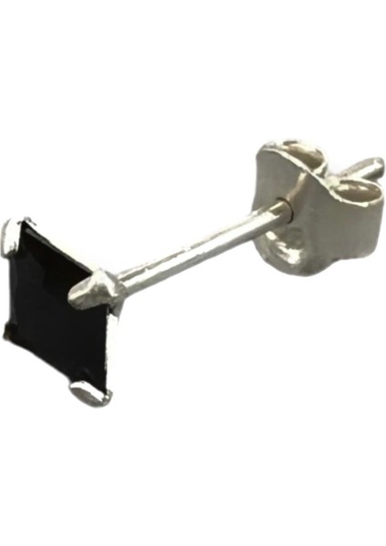 925 Ayar Gümüş 4 mm Siyah Tektaş Küpe