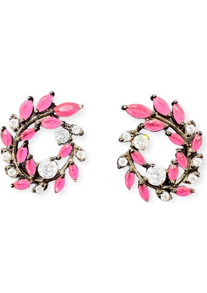 Pembe Taşlı Sarmal Küpe