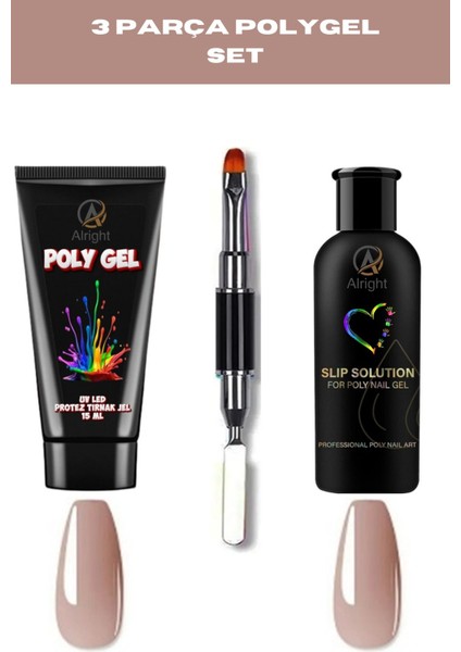 3 Lü Protez Tırnak Poly Gel Kalıcı Oje Seti Polijel Solüsyon ve Polygel Kalemi Set (Nail Art)