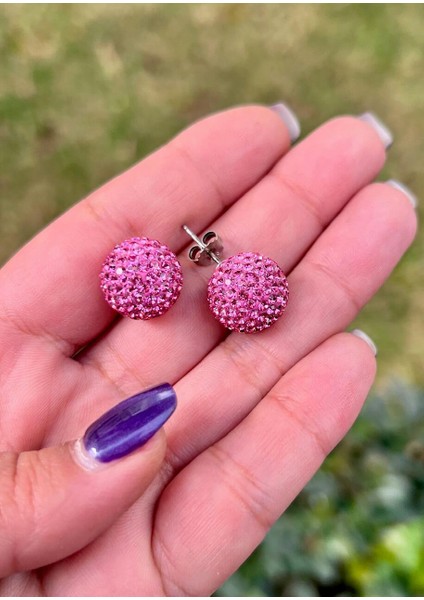 Pembe Disko Top Küpe