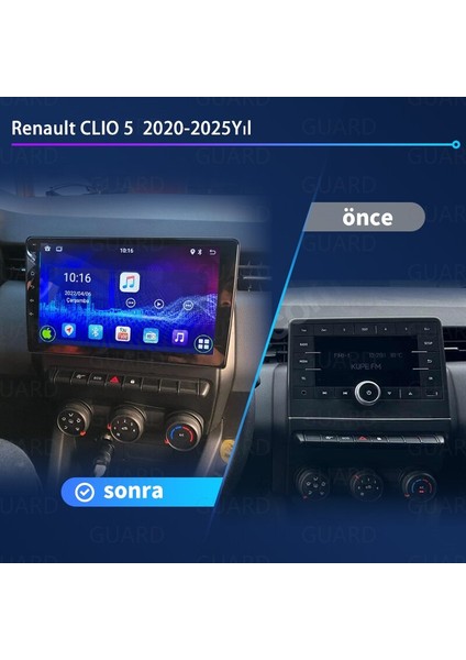 Renault Clio 5（2020-2025 Yıl）android Sürüm 13 Kablosuz Carplay Navigasyon Multimedya 9 Inç Ekran 1G Ram +16GB Hafıza Çerçeveli ve arka görüş kameralı