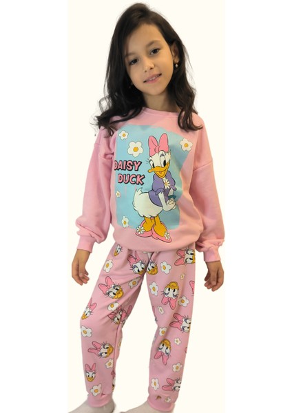 Kız Çocuk 3 Iplik Şardonsuz Daisy Duck Baskılı Günlük Takım