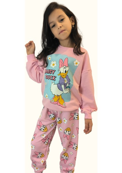 Kız Çocuk 3 Iplik Şardonsuz Daisy Duck Baskılı Günlük Takım modelleri