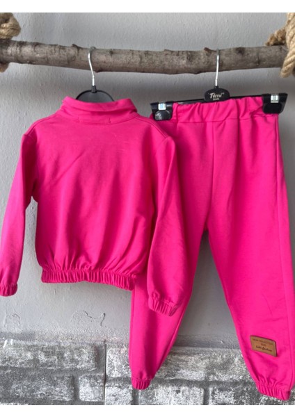 Kız Çocuk Fermuarlı Dik Yaka Sweatshirt Eşofman Takımı Kız Çocuk Alt Üst Takım fırsatları