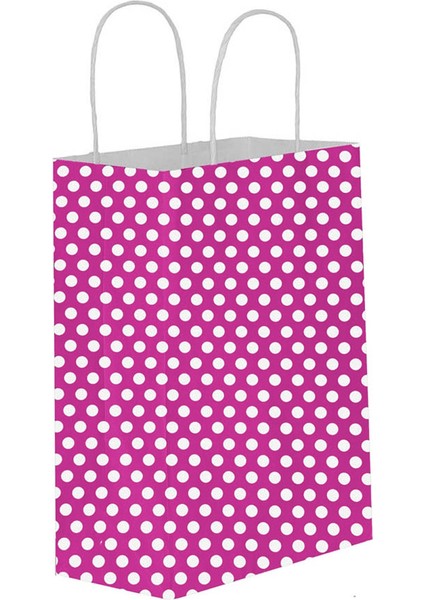 Kağıt Çantası Küçük Boy Puantiyeli 18x24 (25 Adet) Puantiyeli Fuşya