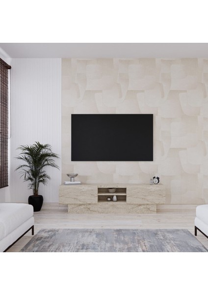Liva Tv Sehpası Bazalı , Kapaklı Tv Ünitesi 160 cm Traverten