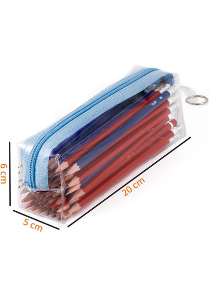 Mavi Fermuarlı Kaliteli Pvc Şeffaf Kalemlik Makyaj Çantası Kalem Kutusu modelleri