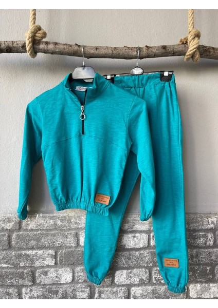 Kız Çocuk Fermuarlı Dik Yaka Sweatshirt Eşofman Takımı Kız Çocuk Alt Üst Takım
