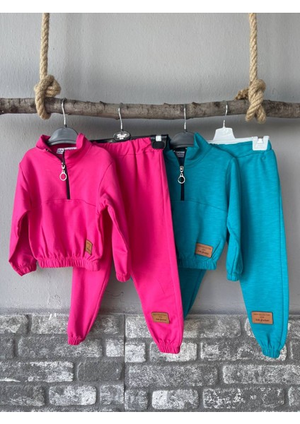 Kız Çocuk Fermuarlı Dik Yaka Sweatshirt Eşofman Takımı Kız Çocuk Alt Üst Takım fırsatları
