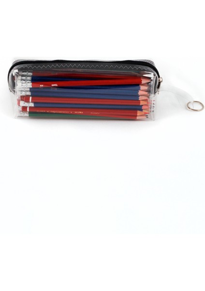 Siyah Fermuarlı Kaliteli Pvc Şeffaf Kalemlik Makyaj Çantası Kalem Kutusu fırsatları