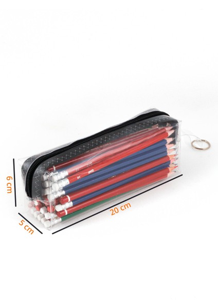 Siyah Fermuarlı Kaliteli Pvc Şeffaf Kalemlik Makyaj Çantası Kalem Kutusu indirimleri