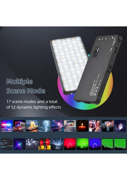 135 Led Rgb Işık Video Işığı Taşınabilir Video Efekt Dolgu Işığı 4000 Mah + 2 Metre Işık Ayağı