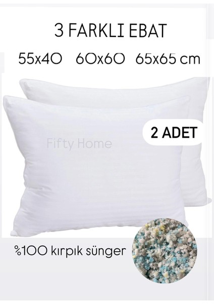 2 Adet Kırlent Iç Yastık - 3 Farklı Ebat: 55X40 Cm; 60X60 Cm; 65X65 Cm, Dolgusu 100% Kırpık Sünger