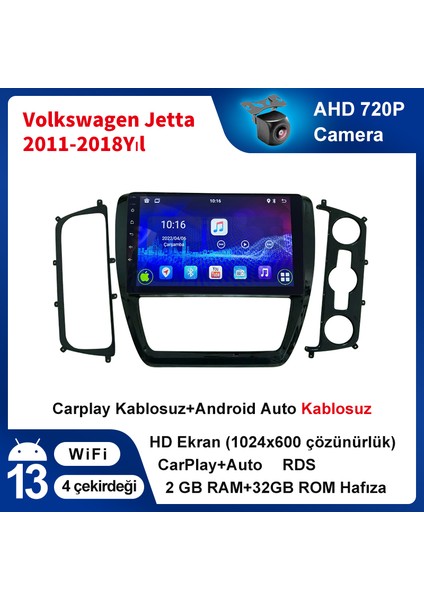 Volkswagen Jetta(2011-2018 Yıl)2Gb Ram 32Gb Rom Hafıza Multimedya Android Sürüm 13 Kablosuz Carplay Navigasyon 10.2 Inç Ekran Çerçeveli ve arka görüş kameralı