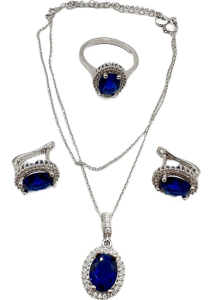 Defne Silver Safir Ithal Set