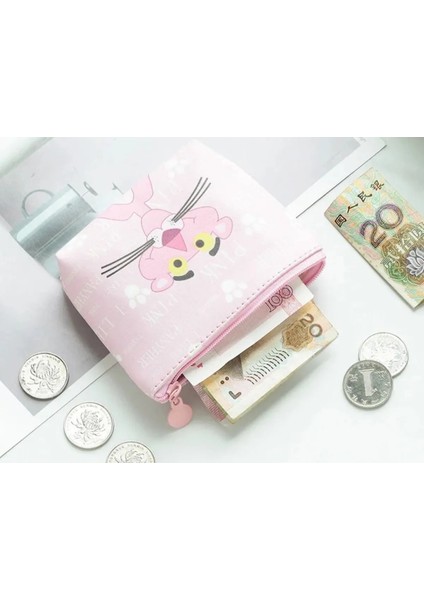 Pink Panther Kore Tarzı Mini 12Cmx10Cm Bozuk Para Cüzdanı Fermuarlı Küçük Kadın Cüzdanı