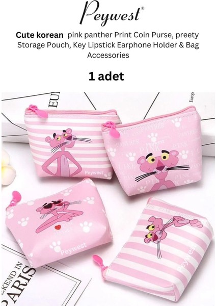 Pink Panther Kore Tarzı Mini 12Cmx10Cm Bozuk Para Cüzdanı Fermuarlı Küçük Kadın Cüzdanı fırsatları