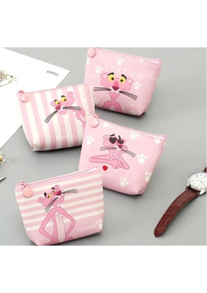 Pink Panther Kore Tarzı Mini 12Cmx10Cm Bozuk Para Cüzdanı Fermuarlı Küçük Kadın Cüzdanı