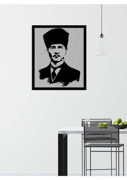 Atatürk Temsili Metal Duvar Tablosu - Ev Duvar Dekorasyonu - 70 x 60 cm -Siyah - ATA-031