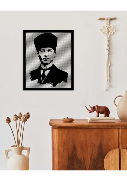 Atatürk Temsili Metal Duvar Tablosu - Ev Duvar Dekorasyonu - 70 x 60 cm -Siyah - ATA-031